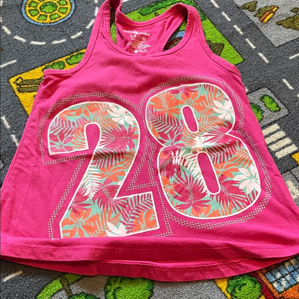 Girls Hot Pink Tropical '28' Tank Top